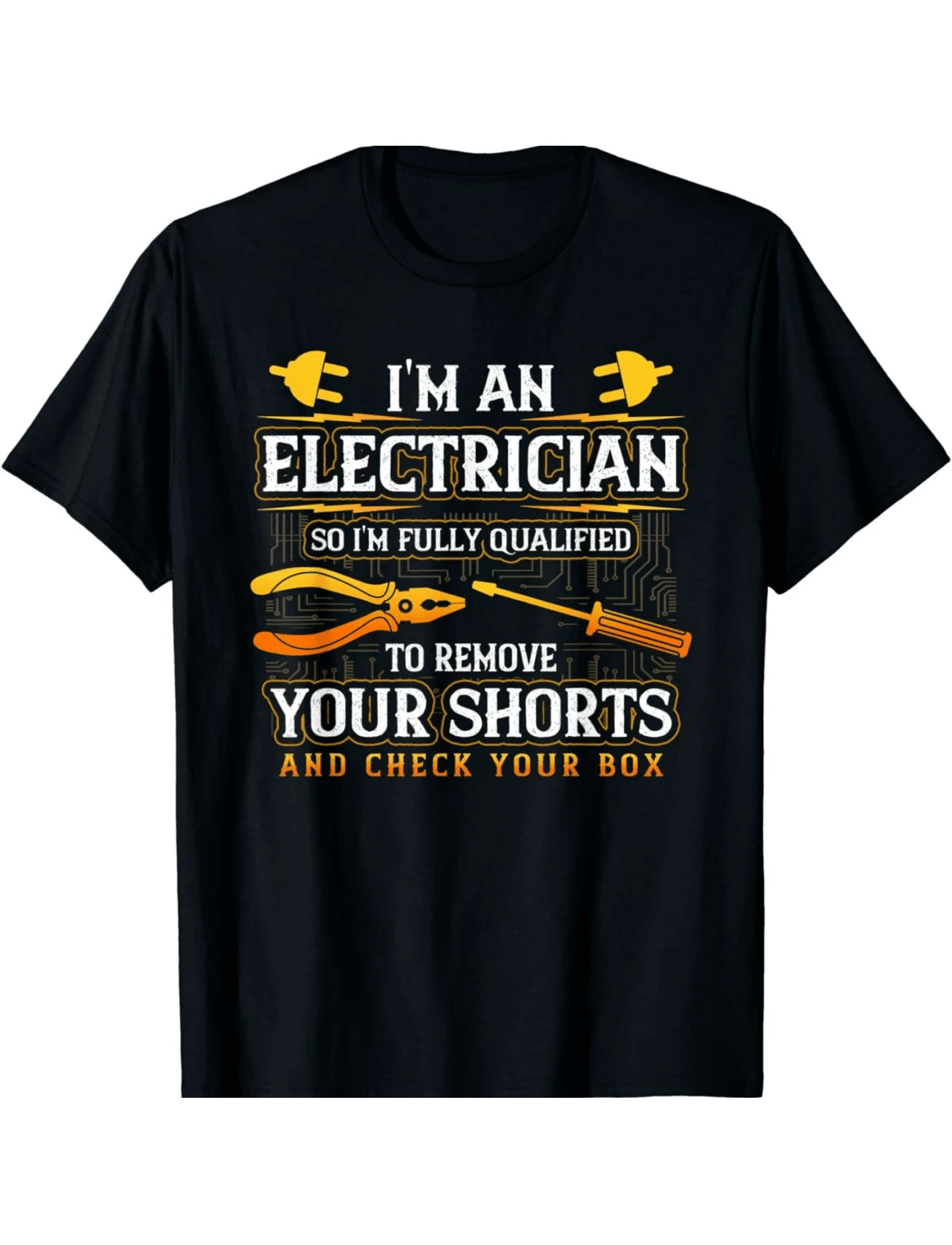 Casual Black Electrician Graphic Tee Funny Short Sleeve Round Neck Plus Size T-Shirt Regular Fit - màu đen - Xem 1