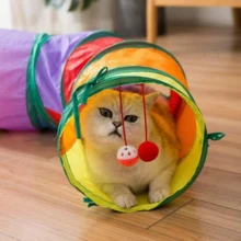 Multifunction Rainbow Foldable & Portable Pet Tunnel Toy, Durable Cat Toy For Active Cats And Small Dogs, Cat Tunnel For Hide And Seek Game To Consume Energy, Includes Hanging Toys For Interactive Pet Entertainment, Gift Set - Multicolor - View 2