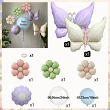 Juego de globos, globo de unicornio, globo de mariposa morado macaron & blanco crema, globo de flor macaron, globo de margarita de papel de aluminio, adecuado para fiesta de cumpleaños, decoración de habitación, ducha, decoración de temporada de bodas, aniversario, globo de decoración de accesorios fotográficos. - Ver 10