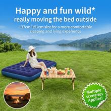 Double Size Inflatable Air Mattress, PVC Thickened Material, Spacious Double Size, Flocked Skin-Friendly Soft Surface, Suitable For Home & Outdoor Use, Camping Sleep Comfortably, Temporary Guest Bed, Portable Foldable Easy Inflation & Deflation, Air Pump Included - Double Bed With Air Mattress and Black Foot Pump - View 1