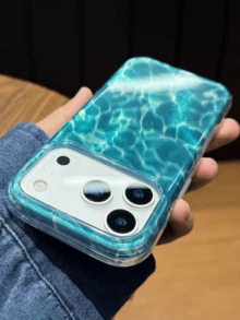 Funda de teléfono suave con textura ondulada asimétrica de color azul y rojo rosa, estilo veraniego, a prueba de golpes y protectora, para iPhone 17 Pro Max, 17 Pro, 16, 15, 14, 13, 12 Pro Max, 14, 15, 16 Plus, 11, 15, 16, 17 - olas del mar - Ver 3