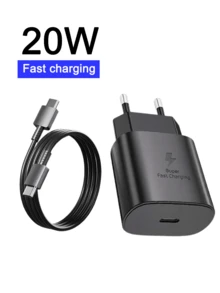 Chargeur Type-C + Câble de données 1M | Parfaitement compatible avec les appareils Apple, les ordinateurs portables et les écouteurs, votre solution d'alimentation portable - Prise de type UE C (220-240 V) - Voir 1