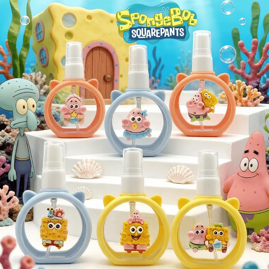 SpongeBob SquarePants A 55ml Spray Bottle Featuring , Squidward, Sandy, Small Jellyfish, And Mr. Krabs, High-End Mosquito Repellent Individual Bottle, Small Portable Nozzle Perfume Bottle, Reusable Standalone Bottle, Plastic Travel Perfume Refill Bottle, Portable Alcohol Spray Bottle, Toner, Facial And Hair Mist, Home Decoration (Living Room, Bedroom, Bathroom), Suitable As A Gift For Girls And Students, Suitable For Home Decoration And Travel Essentials - Multicolor - View 1