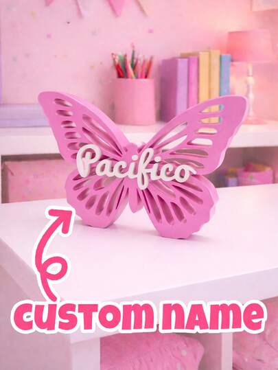1pc Personalized Custom 3D Printed Butterfly Name Sign, Custom Letter Name Desk Decor, Customized English Name Room Decoration, Pink Butterfly Ornament For Kids Room, Bedroom, Desk, Nightstand And Bookshelf, Cute Princess Room Decor, Romantic Gift For Couples, Anniversary Gift, Birthday Gift For Girlfriend, Best Friend Gift, Unique Keepsake With Sweet And Dreamy Style