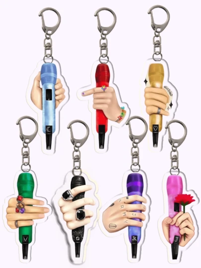 1pc Acrylic Cartoon Concert Mic Keychain - Perfect Gift For ARMY, K-Pop Fans, Bag Charm, Phone Accessory, Back To School, Concert Keepsake. Ideal For Boyfriends, Girlfriends, Family Members, Teachers, Party Gifts, And ARMY-Themed Cell Phone Decorations.