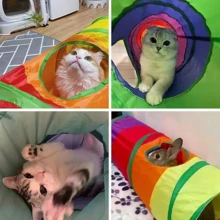 Multifunction Rainbow Foldable & Portable Pet Tunnel Toy, Durable Cat Toy For Active Cats And Small Dogs, Cat Tunnel For Hide And Seek Game To Consume Energy, Includes Hanging Toys For Interactive Pet Entertainment, Gift Set - Multicolor - View 4