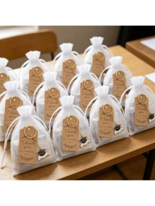 12套毕业纪念钥匙扣礼品套装，包括毕业帽、书籍吊坠、礼品袋和贺卡，毕业派对宾客纪念品 - 黑色 - 查看 5