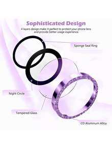 XINHONGYU Bộ 3 miếng dán bảo vệ ống kính camera tương thích với iPhone 17/17 Pro/17 Pro Max/17 Air/16/16e/11/12/13/14/15/15 Pro/Pro Max/Plus/Mini, kính cường lực 9H, thời trang và bền bỉ, chống trầy xước. - Màu tím - Xem 2