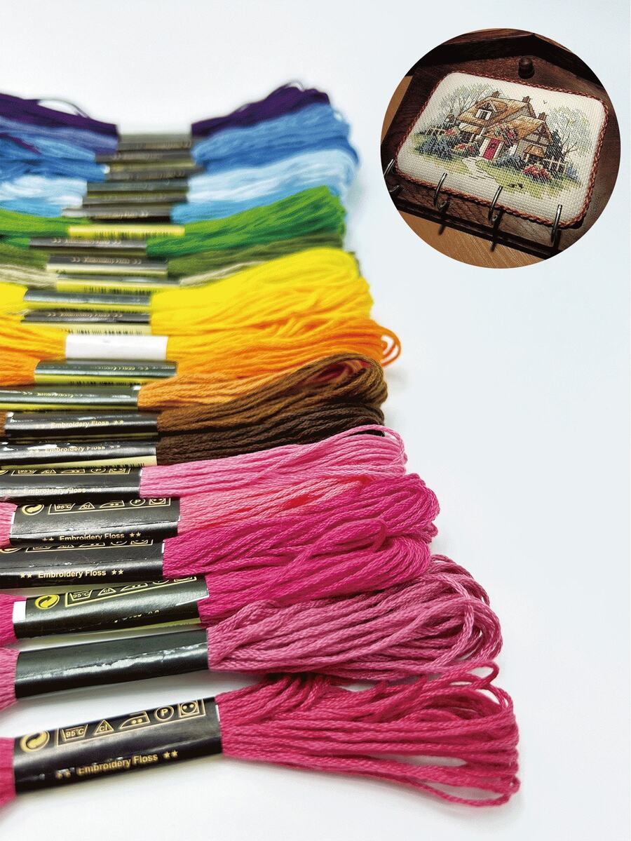 24 piezas/50 piezas de hilo de bordar de colores surtidos, hilo de 6 hebras de 8m de longitud completa, paquetes de colores aleatorios, adecuado para punto de cruz, manualidades de tela, adornos de borlas, decoración hecha a mano y proyectos de costura - Cable - Ver 1