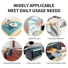 Bộ 4 khăn lau bếp hình chữ nhật hỗn hợp | Họa tiết sọc tối giản, màu be nhạt, dung tích lớn, thấm hút tốt, đa năng, phong cách hiện đại - 45*65cm - Xem 4