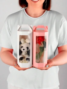 1个简约白色和粉色八角形PVC透明窗口礼盒，惊喜礼物创意展示八角盒，夏季婚礼回礼，生日派对礼物，纪念品盒，花束盒，适用于母亲节、婚礼回礼、父亲节、生日派对、返校季、圣诞派对、日常及节日派对 - 多色 - 查看 2