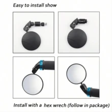 1/2 piezas Espejo retrovisor de bicicleta - Montaje en manillar rotatorio 360°, resistente a golpes, adecuado para bicicletas de montaña y de carretera - Espejo elástico 3D ajustable, visión trasera talla grande clara - espejo retrovisor redondo - Ver 4