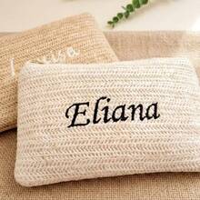 Personalized Embroidered Straw Clutch Bag, Women's Raffia Makeup Bag, Customizable Name/Letter Zipper Pouch, Boho Style Woven Handbag, Beach Holiday Clutch, Bridal Bridesmaid Wedding Purse, Bachelorette Party Gift, Travel Organizer, Unique Gift - Multicolor - View 5