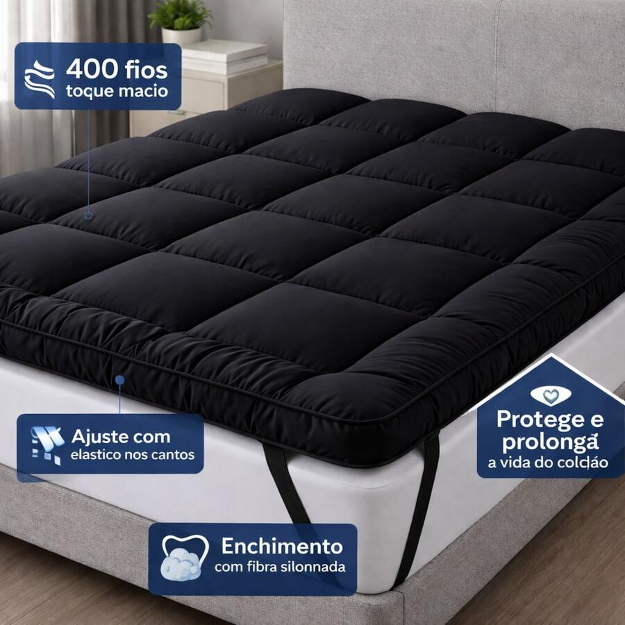Pillow Top Casal 400 Fios – Macio, Matelado com Fibra Siliconada