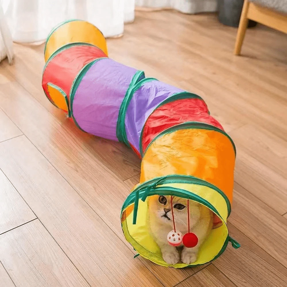 Multifunction Rainbow Foldable & Portable Pet Tunnel Toy, Durable Cat Toy For Active Cats And Small Dogs, Cat Tunnel For Hide And Seek Game To Consume Energy, Includes Hanging Toys For Interactive Pet Entertainment, Gift Set - Multicolor - View 1