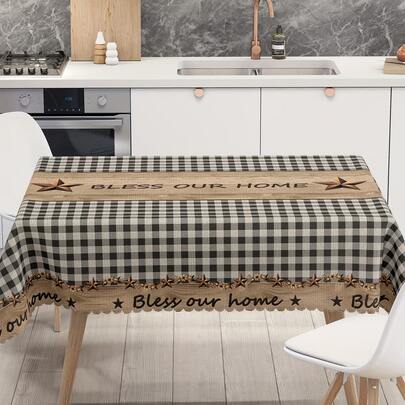 1 pieza/Set de 25 Mantel de estilo rústico retro con estampado a cuadros negros y estrellas, impresión digital, adecuado para fiestas, uso diario, comidas, decoración del hogar, restaurantes, salas de estar, bodas al aire libre, campamentos, picnics, uso interior/exterior