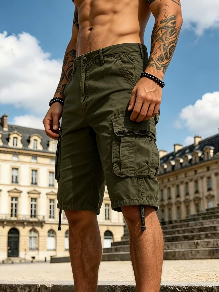 Men's 100% Cotton Cargo Shorts Multiple Flap Pockets Casual Streetwear Daily Wear Breathable Durable For Outdoor Hiking Camping Fishing Travel Walking Beach Vacation Summer Essentials Comfort Lightweight Everyday Bottoms,Work Shorts - xanh quân đội - Xem 1