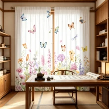2pcs Translucent Polyester Fiber Curtains, With Colorful Butterfly And Floral Patterns, Modern All-Season Design, 100% Polyester Fiber, Light Filtering, With Rod Pocket For Easy Installation, Perfect For Kitchen, Laundry Room, Bedroom, Study And Living Room - Multicolor - View 5