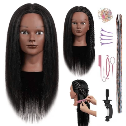 100%真发16英寸模特头训练头，美发师练习编发造型，带夹子支架