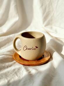 Personalized Ceramic Coffee Cup & Saucer Set With Wooden Coaster And Metal Spoon, Custom Name Coffee Mug, Suitable For Travel And Home Use, Housewarming Gift - Simple and Elegant - View 8