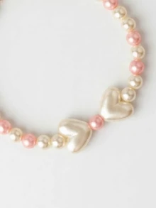 Handmade Pearl Heart Pet Necklace, Heart Necklace, Heart Pet Necklace, Handmade Faux Pearl Pet Cute Necklace, Suitable For Small And Medium Dogs, Suitable For Cats, Pet Birthday Gift, Pet Photography Prop, Pet Travel Outfit, Pet Accessories - White - View 4