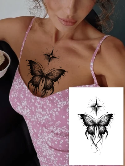 1pc Sexy Creative Butterfly Tattoo Sticker, Allows You To Express Your Personalized Freely, Can Cover Scars And Wounds, Applicable To Arms, Thighs, Back, Chest, Half Sleeve Sticker, Handmade, Unisex, Easy To Apply And Remove
