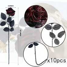 6/10/30 piezas Flores artificiales de rosa negra y roja, de 20 pulgadas, de material plástico, emparejadas con un jarrón negro, decoración de escritorio elegante, decoración de dormitorio, ramo de San Valentín, ramo de novia de boda - Rojo y negro - Ver 13