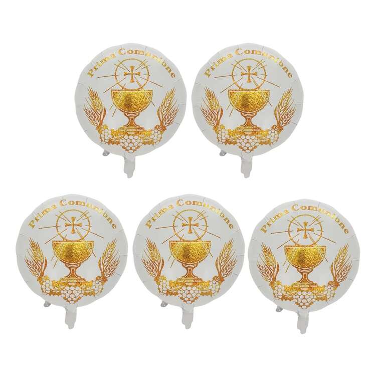 5pcs 18-Inch White Aluminum Foil Round Balloons, Suitable For First Communion Baptism Decoration, Indoor & Outdoor Party Decor - View 2