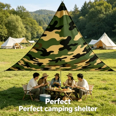 Outdoor Camping Camouflage Sunshade Sail, 420D Oxford Waterproof Oilcloth, Courtyard/Swimming Pool/Camping Terrace Outdoor Rainproof Sunshade Cloth Sunshade Canopy