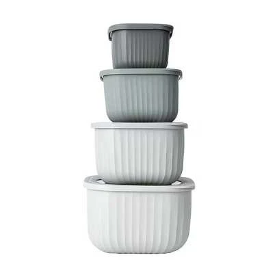 Juego de 8 piezas (4 tapas + 4 tazones) Tazones de mezcla cuadrados anidados, de varios tamaños, recipientes para aliños, almacenamiento reutilizable en el refrigerador, cajas organizadoras del refrigerador, suministros para fiestas, artículos esenciales de cocina