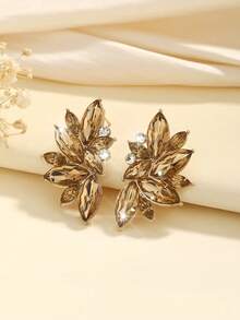1 par de pendientes de lujo versátiles con incrustaciones de strass de estilo bohemio - Marrón claro - Ver 3