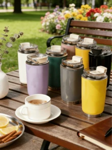 Tasse à café portable haut de gamme en acier inoxydable 304, gobelet isotherme, double usage chaud & froid, tasse de couple, tasse de voiture - Multicolore - Voir 2