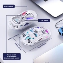 ATTACK SHARK A2 Transparent Wireless Gaming Mouse,Dual Mode BT 5.0/2.4G PC Gaming Mice,PixArt 3212 5 Adjustable DPI,Rechargeable Silent Mouse With Digital Screen,RGB Backlight Mouse - View 9