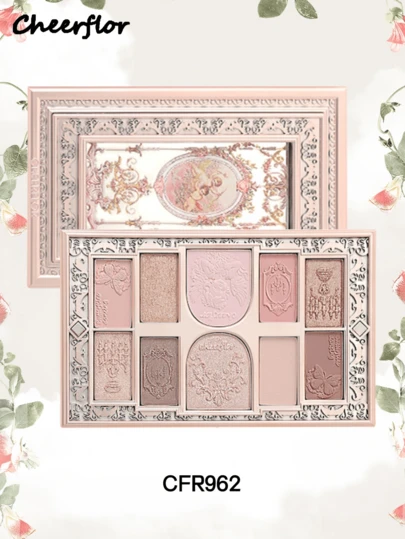 CHEERFLOR 压纹彩妆盘，眼影盘，显色度高，磁吸旋转盖，哑光和珠光眼影，持久闪亮眼妆，轻盈柔滑，带镜子，高光修容腮红多功能彩妆盘，日常妆容必备