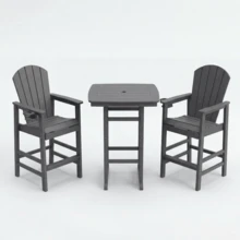 3-Piece HDPE Bar-Height Patio Bistro Set 42.1" Square High Top Pub Table + 2 Bar Chairs All-Weather Outdoor Dining Set Gray - 灰1 - 查看 7