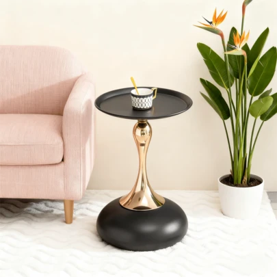 Modern Martini Table, Round Living Room Table With Thin Edges, 38cm Metal Coffee Table With Base, Round Black Desk And Nightstand For Bedroom, Living Room Table On Balcony, Corner Table For Bed.