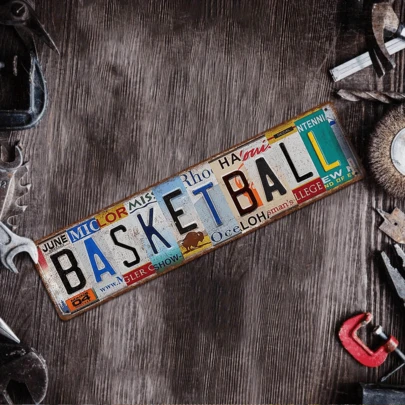 1 pieza Placa metálica vintage con tema de baloncesto, tamaño 4.0X16.0 pulgadas - Decoración de pared deportiva americana retro, resistente al agua y al polvo, adecuada para el hogar, bar, cafetería o garaje