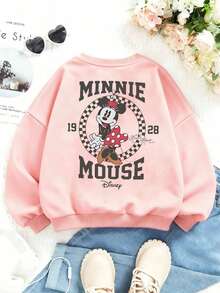 Disney Minnie Mouse Girls Sweatshirt 2-14Y Cute Retro 1928 Graphic Crewneck Long Sleeve Casual Pullover For Little & Big Kids Spring Fall Everyday Wear School Play Outfit Express Delivery - 粉色 - 查看 2