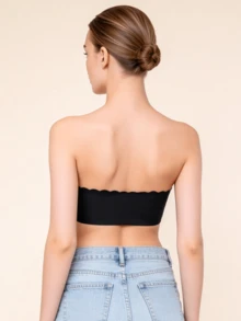 Lilivine Sutiã com Fechamento Frontal Feminino, Sutiã Sem Alça, Top Sem Costura, Sutiã Sexy Sem Fio, Enchimento Removível, Sutiã Tubular Básico Ajustável, Sutiã de Tecido Macio com Silicone Antiderrapante, Camisete Acolchoada Confortável com Barra Ondulada, Perfeito para Vestidos Sem Alça, Sutiã com Fechamento Frontal - Preto - Visão 3