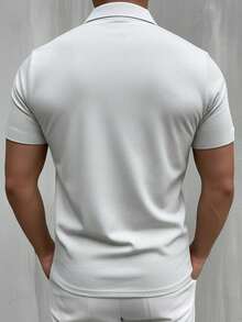 GRDR Men's Fashionable Polo Collar Solid Color Short Sleeve T-Shirt | Exquisite Design | Summer Essential | Easy To Match | Showcase Your Style - Light Grey - View 4