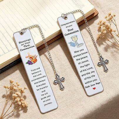 Stainless Steel Bookmarks Themed For First Communion, Bible Bookmarks Designed Specifically For Christian/Catholic Communion Ceremonies, Suitable As First Communion Gifts For Pastors, Church Members, Family, Friends And Colleagues.