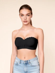 Lilivine Sutiã com Fechamento Frontal Feminino, Sutiã Sem Alça, Top Sem Costura, Sutiã Sexy Sem Fio, Enchimento Removível, Sutiã Tubular Básico Ajustável, Sutiã de Tecido Macio com Silicone Antiderrapante, Camisete Acolchoada Confortável com Barra Ondulada, Perfeito para Vestidos Sem Alça, Sutiã com Fechamento Frontal - Preto - Visão 1