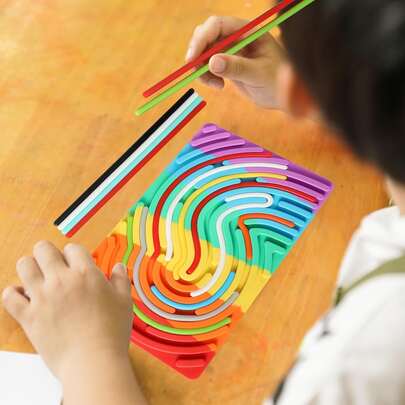 硅胶迷宫感官板，彩虹减压玩具，含20根彩色棒，缓解焦虑，集中注意力，适合儿童和成人，旅行便携安静减压游戏，也适合课堂使用。
