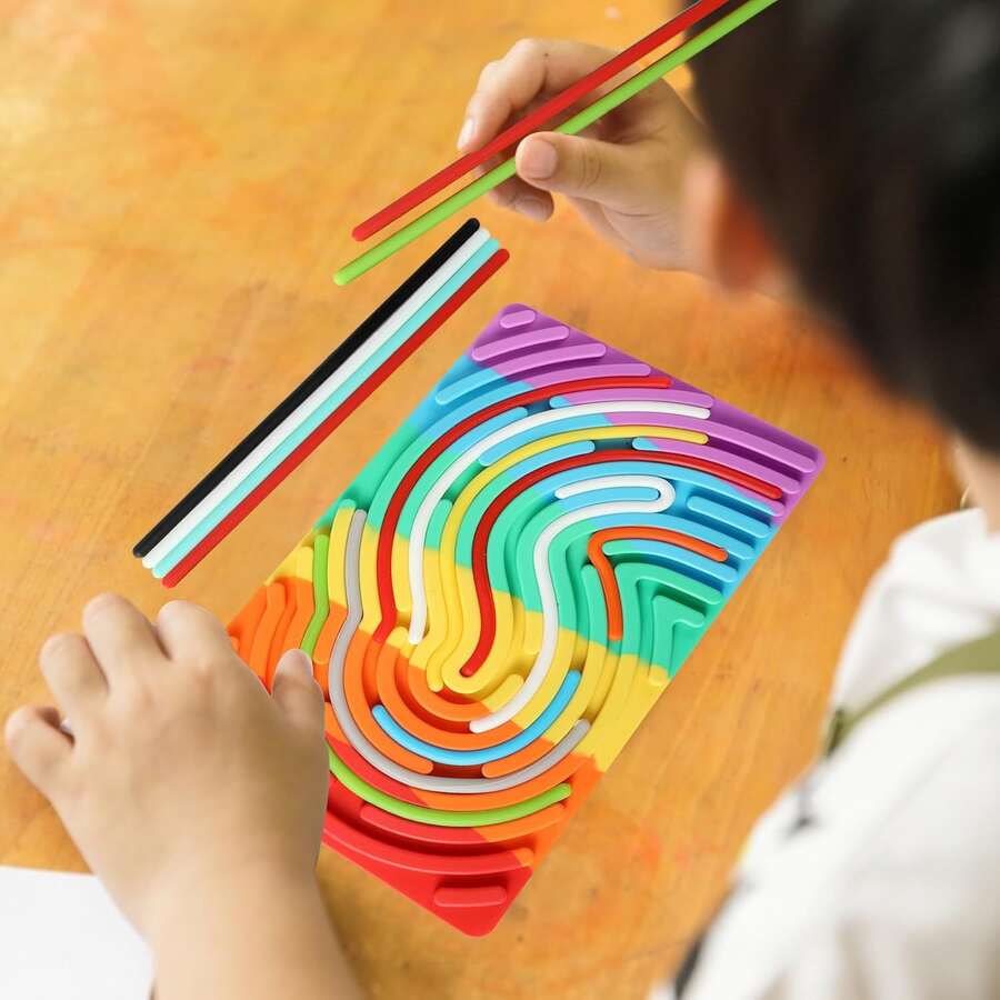 Silicone Maze Sensory Board, Rainbow Fidget Activity Toy With 20pcs Colorful Sticks, Anxiety Relief Focus Tool For Kids & Adults, Travel Quiet Fidget Game For Classroom
