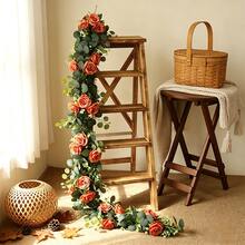 180cm Artificial Blue Rose & Eucalyptus Wreath, Realistic Floral Decor Suitable For Wedding Arch, Party Backdrop, Home Tabletop - Blue - View 7