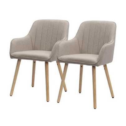 Modern Dining Chairs With Integrated Armrests, Fabric Upholstery And Wooden Legs (Light Beige/Brown) | Set Of 2