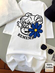 Summer New Arrival Short Sleeve Mid-Length T-Shirt For Women, Cute Printed Stylish White Tops Casual - White - View 3