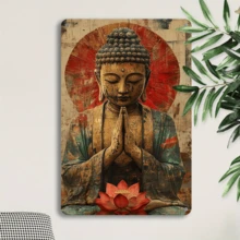 1 Tấm tranh treo tường Phật bằng kim loại kiểu cổ điển - Tấm sắt 8x12 inch với hình hoa sen, trang trí thiền định thanh bình cho nhà, văn phòng, câu lạc bộ và quán cà phê, dễ lắp đặt, trang trí nhà theo phong cách Zen. - nhiều màu - Xem 5