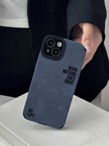 1pc Denim Blue Faux Leather Inspirational English Slogan Phone Case, "WHEN NOTHING GOES RIGHT GO LEFT" Personalized Text Print Full Coverage Shockproof Soft Shell, Compatible With IPhone 11/11 Pro/11 Pro Max/12/12 Pro/12 Pro Max/13/13 Pro/13 Pro Max/14/14 Pro/14 Pro Max/15/15 Pro/15 Pro Max/16/16 Pro/16 Pro Max/17/17 Pro/17 Pro Max, Versatile Protective Cover For Couples And Friends - Multicolor - View 4