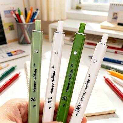 Bộ 4 bút bi hình gấu trúc dễ thương, đầu bút 0.5mm, có thể xóa được, thiết kế gấu trúc hoạt hình, nhiều màu sắc để lựa chọn, đồ dùng học tập và văn phòng phẩm.